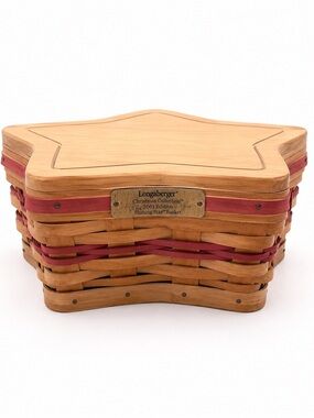 Longaberger Star Basket Christmas Liner Wooden Lid plastic protector 2001 RARE